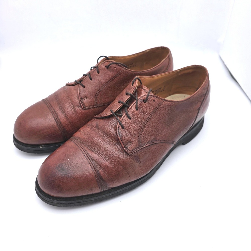 Vintage Cap Toe Oxford Men 10 W Brown Leather Vibram Gumlite Made in USA Dress